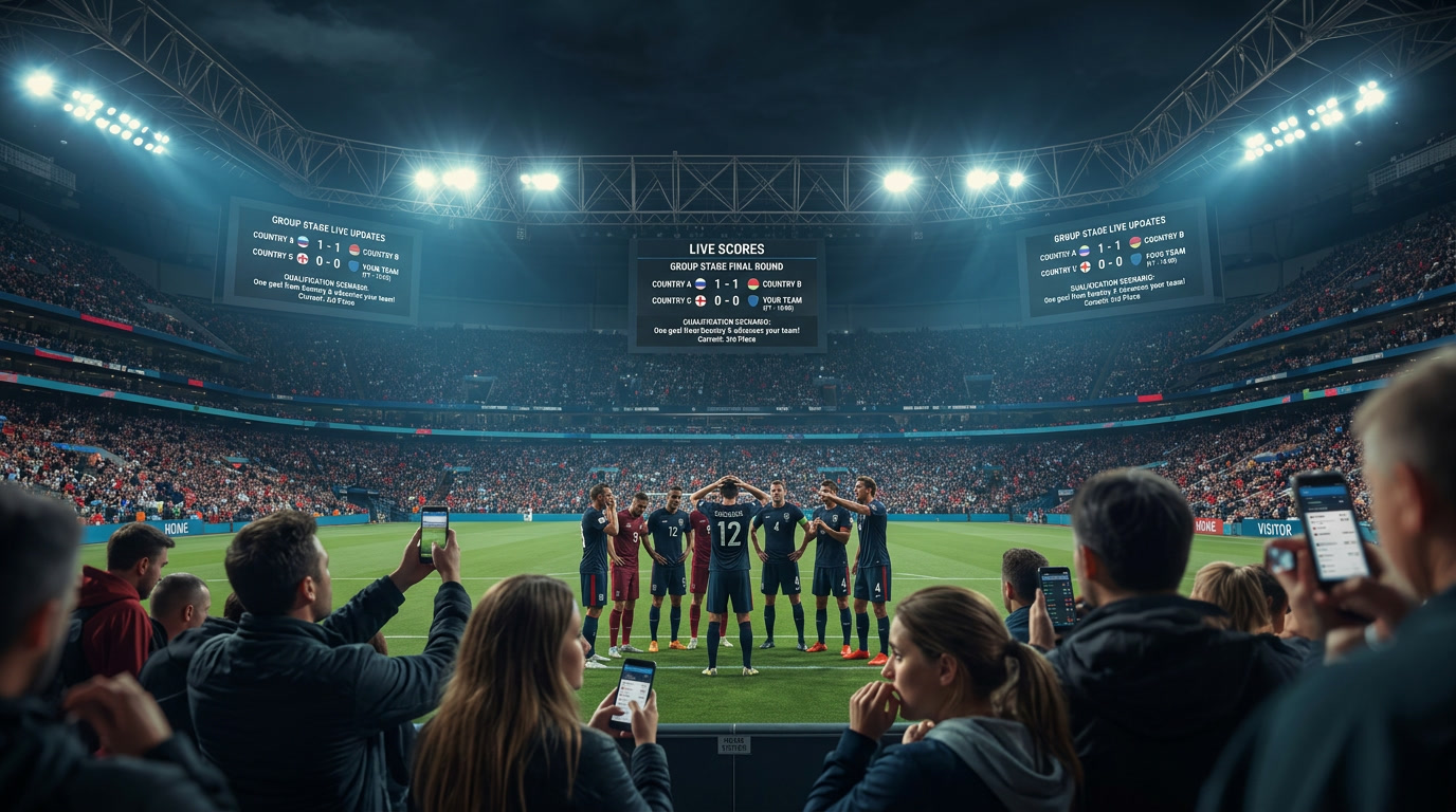 Fans packed into a stadium watching a tense World Cup group stage match on the final matchday