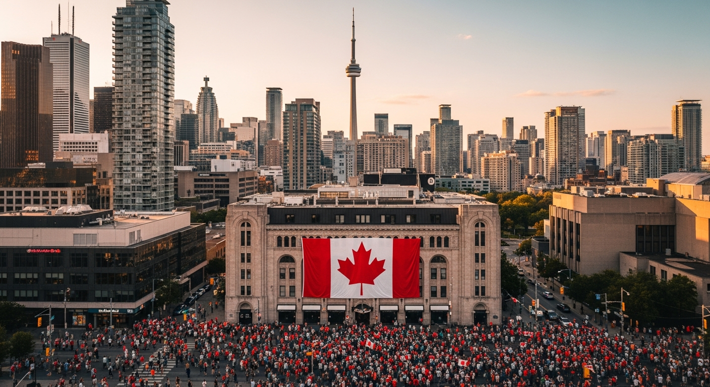 Fans in Canada watching a World Cup match stream on a laptop in a cosy living room